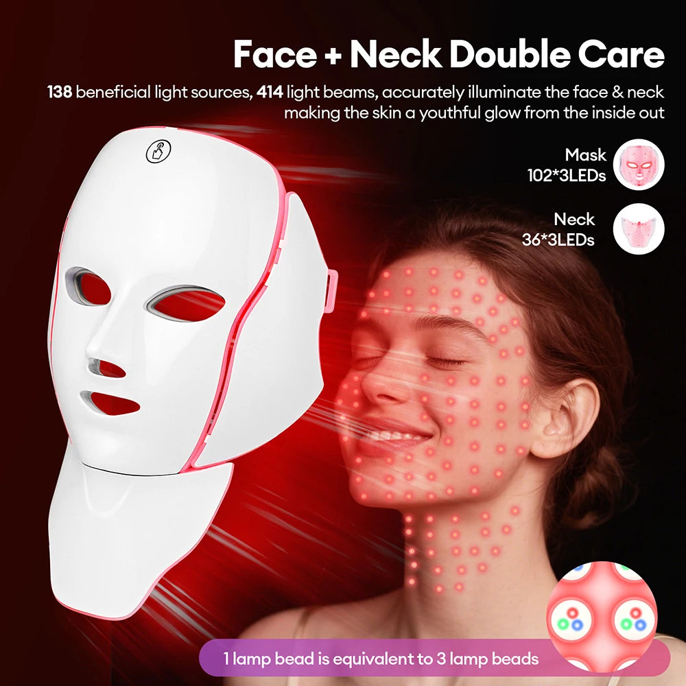 7 Colors LED Mask Photon Face Neck Beauty Skin Repair Mask